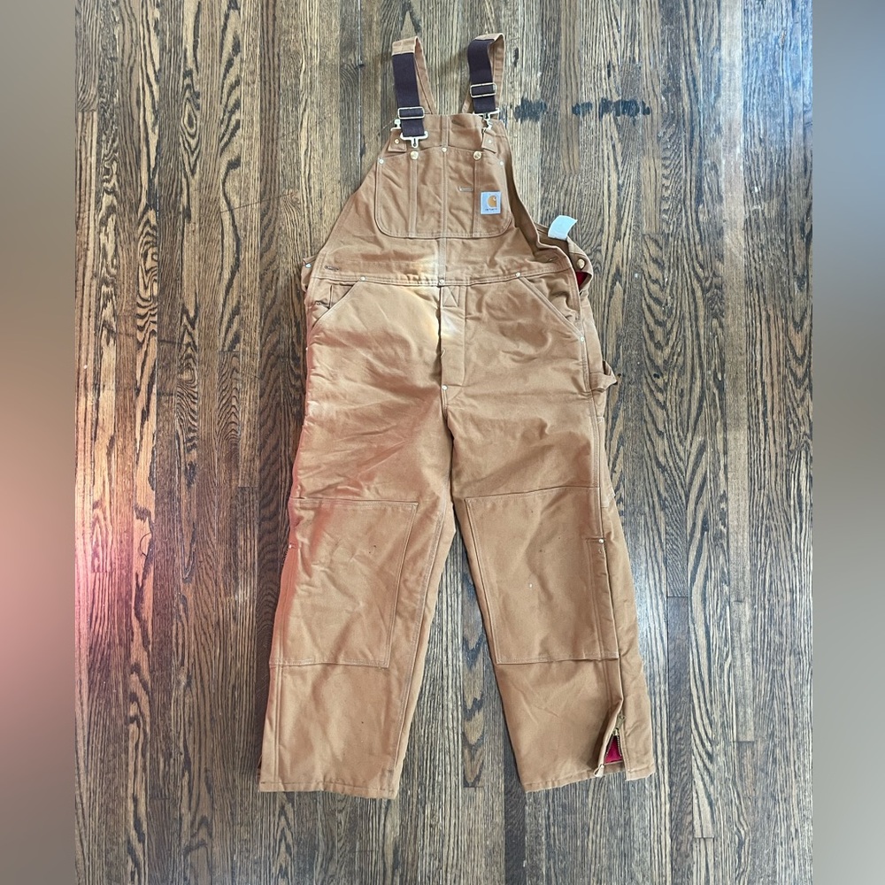Vintage Carhartt Double Knee Red Quilted lined Overalls 90’s USA Made